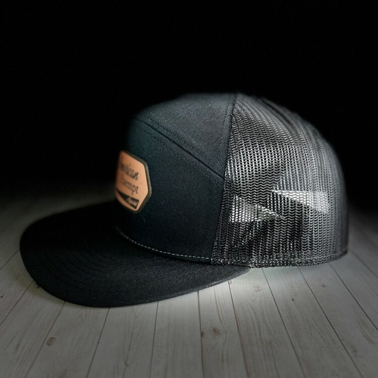 AEA Black 7 Panel Leather Patch Hat