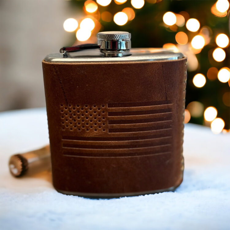 Leather Wrapped Flask with USA Flag